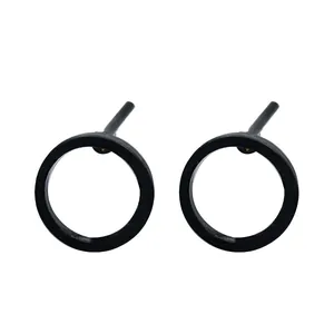 Minimalist matte black geometric circular stud earrings with sleek metal finish