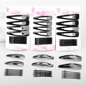 Women Black Metal Snap Hair Clips And Bobby Pins Set Basic Simple Hairpins For Daily Styling Bridal Hair Accessories