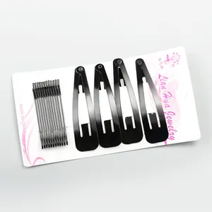 Set of 4 black large BB clips and 12 bobby pins on display card for hair styling
