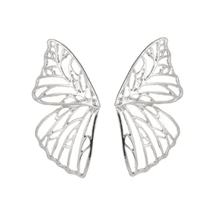 Minimalist silver butterfly wing earrings with hollow design for women fashion