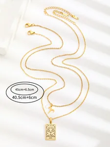 Detailed view of golden double-layer stainless steel Aries zodiac pendant necklace