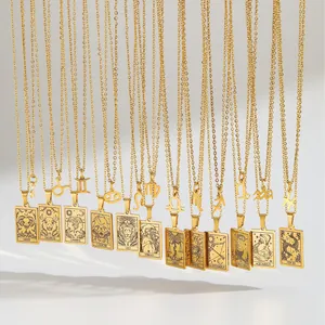 Stainless Steel Double Layer Zodiac Necklace For Women Gold Plated Tarot Card Constellation Pendant Necklace Jewelry Gift