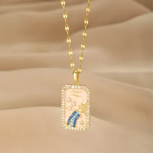 12 Sternzeichen Anhänger Halskette Für Damen Edelstahlkette Emaille Zirkonia Vergoldet Sternbild Schmuck Geschenk