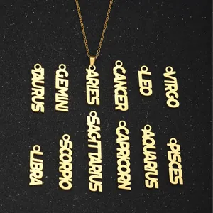 Stainless Steel 12 Zodiac Sign Letter Necklace Gold Silver Plated Hollow Alphabet Pendant Jewelry For Unisex Gift