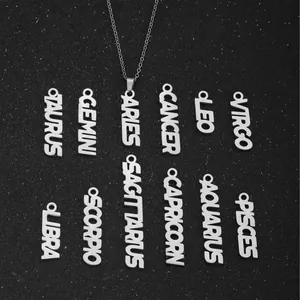 18K gold plated 12 zodiac signs pendant necklace set on dark shimmering background