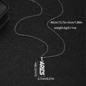 Silver 18K plated Aries constellation letter pendant necklace with stainless steel chain