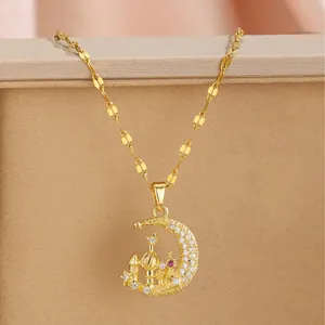 Star and moon gold pendant necklace with cubic zirconia for an elegant and minimalist look