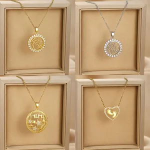 Stainless Steel Copper Zirconia MAMA Letter Heart Pendant Necklace Mother's Day Star Hollow Jewelry Elegant For Women Gift