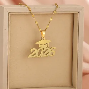 2026 2025 Graduation Necklace Stainless Steel Frosted Cap Pendant Commemorative Gift For Women Class Of 2026 Jewelry