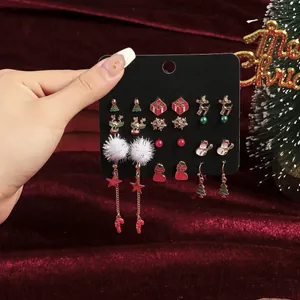 Collezione Orecchini Natalizi in Lega Smalto Fiocco di Neve Pupazzo di Neve Renna Albero Nappa Palla di Peluche Gioielli alla Moda per Donna