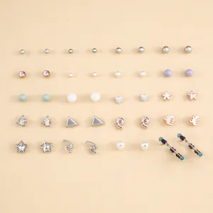 Zinklegering Ster Hart Oorbellen Sets Voor Dames Roestvrij Stalen Stift Kunstparel Strass Oorbellen Sieraden