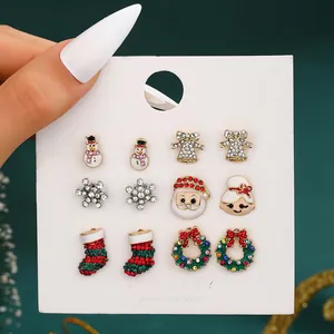 Christmas stud earring set with 6 pairs of colorful holiday bells, snowmen and snowflakes
