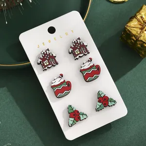 Christmas wooden stud earrings set featuring gingerbread house and hot cocoa cup designs