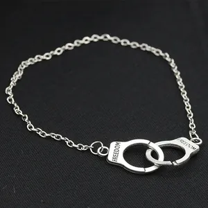 Freedom engraved silver handcuff necklace with minimalist fine chain for women
