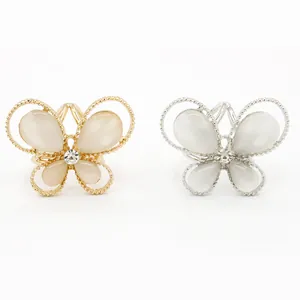 Elegant rhinestone cat eye butterfly scarf buckle clip in gold and silver finish