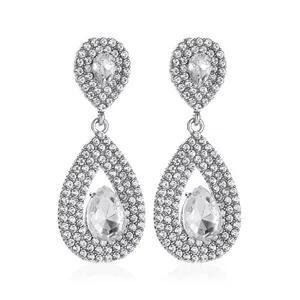 Luxury silver-tone drop earrings with pear-cut white cubic zirconia crystals