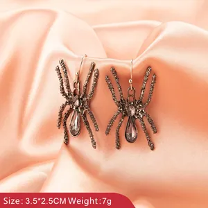 Gothic spider drop earrings with grey rhinestones and teardrop crystal in 3.5x2.5cm size