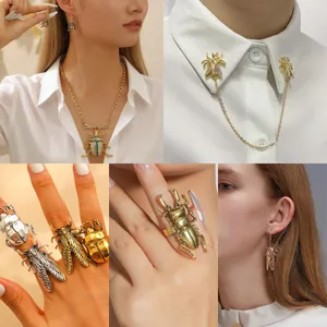 Orecchini Insetto in Lega Vintage Anello Scarabeo Cicala Spilla Ape Collana Forbice Gioielli Animali Retro Donna Accessorio