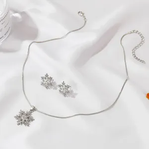 Elegantes silbernes Schneeflocken Schmuckset mit funkelnden Strasssteinen