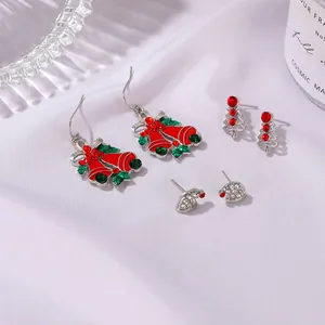 Set Orecchini Natalizi in Lega con Strass Babbo Natale Pupazzo di Neve Campanello Pendenti Gioielli Donna Regalo