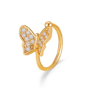 Minimalist golden butterfly cuff earring set with sparkling white zircon stones