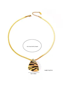Gold-plated titanium steel snake chain necklace with a triangular leopard print pendant
