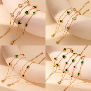 Fashion Stainless Steel Double Layer Bracelet For Women 18K Gold Plated Zirconia Heart Star Artificial Pearl Vintage Jewelry Bracelet