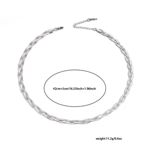 Collar trenzado de acero inoxidable plateado con cierre ajustable para mujer