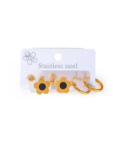 Dreiteiliges goldenes Edelstahl-Ohrring-Set mit Steckern und polierten kleinen Reifen