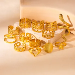 Damen Titanstahl Vergoldet Ring Minimalistisch Schlange Stern Herz Hohl Verstellbar Offen Ring Leichter Luxusschmuck