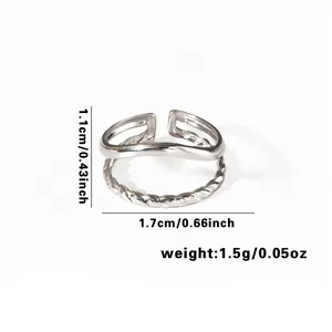 Detailed size view of silver hollow palm line ring with 1.1cm height and 1.7cm diameter