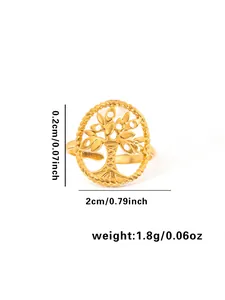 Vista detallada del anillo árbol de la vida dorado con diámetro de 2cm y ancho de 0,2cm