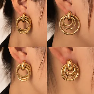 Mehrlagige Creolen Aus Edelstahl Für Damen Vergoldet Geometrisch Unregelmäßig Gedreht Statement-Ohrringe Vintage Modeschmuck
