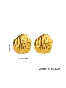 Golden geometric earrings with a wave texture, 2.3cm height and lightweight design