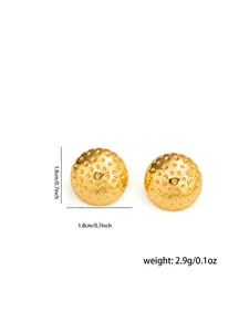 Polished gold-plated geometric round ball studs with textured surface, 1.8cm diameter size