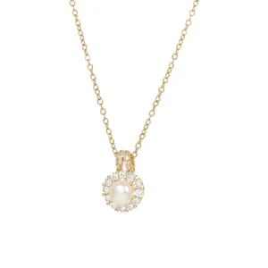 Collier perle baroque avec pendentif en zircone sur chaîne dorée pour femme