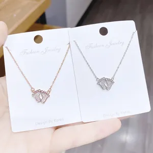 Copper Zirconia Baby Footprints Pendant Necklace For Women Rose Gold Silver Tiny Foot Charm Clavicle Chain Jewelry Birthday Gift