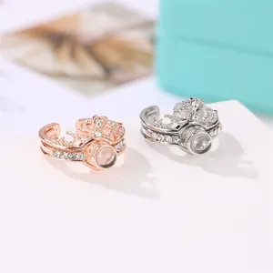 Crown crown ring set with 100 languages I Love You projection stone and cubic zirconia stones