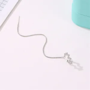 Silver wave ear line with zircon studs and elegant tassel box chain for women