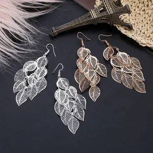 Minimalisti Orecchini Pendenti Foglia Cava Multistrato in Lega per Donna Gioielli di Moda Orecchini Lunghi Placcati Oro Argento