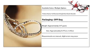 Detail view of rhinestone elastic bracelet with 3.47g weight and 0.377cm width size