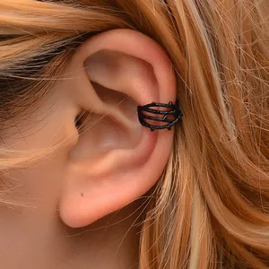 Gothic matte black thorn vine ear cuff wrap without piercing for punk aesthetic look