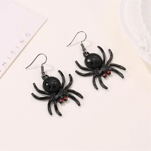 Gothic black spider earrings with red rhinestones for Halloween party accessories