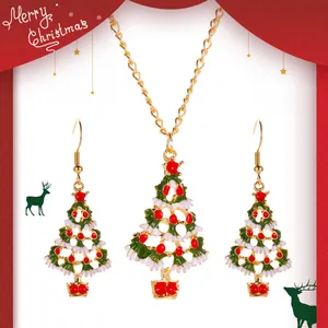 Ensemble de Bijoux en Alliage d'Émail Sapin de Noël Coloré Dessin Animé Collier Boucles d'Oreilles Bijoux de Fête pour Femmes