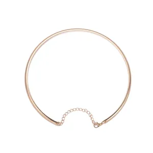 Polished gold metal torque choker necklace with adjustable lobster clasp and chain