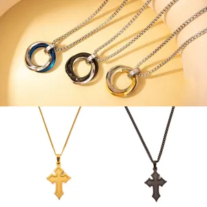 Collar Minimalista de Acero Inoxidable con Colgante de Cruz Anillos Entrelazados para Hombre Mujer Joyería Retro Hip Hop Regalo Moda