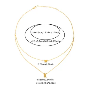 Detail view of double-layer gold necklace showing precise length and weight specifications
