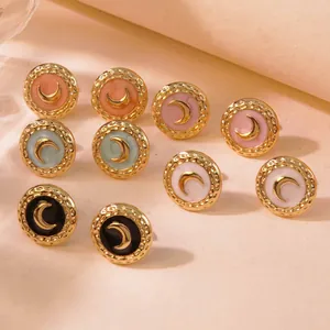 Vintage stainless steel moon earrings with enamel finish in multiple colors