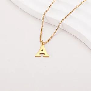 Minimalist gold plated stainless steel necklace featuring a bold letter A pendant charm