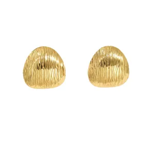 Golden ocean shell style earrings with textured wave surface and stainless steel finish